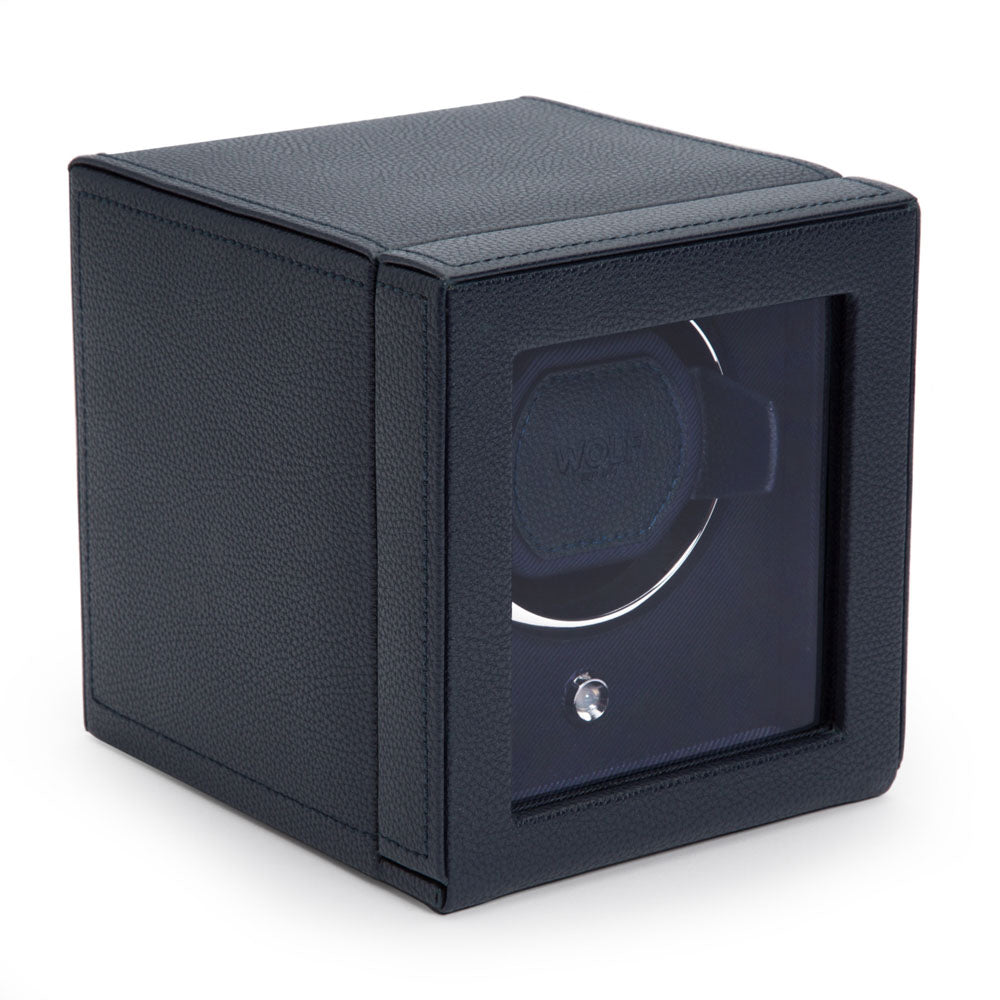 WOLF 1834 Cub Single Watch Winder with Cover - Navy Vegan Leather - Image 2