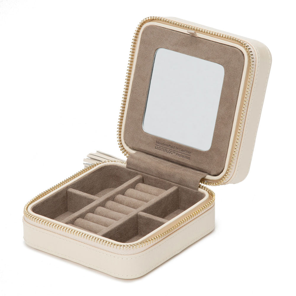 WOLF 1834 Caroline Zip Travel Case – Ivory Leather Jewelry Organizer - Image 3