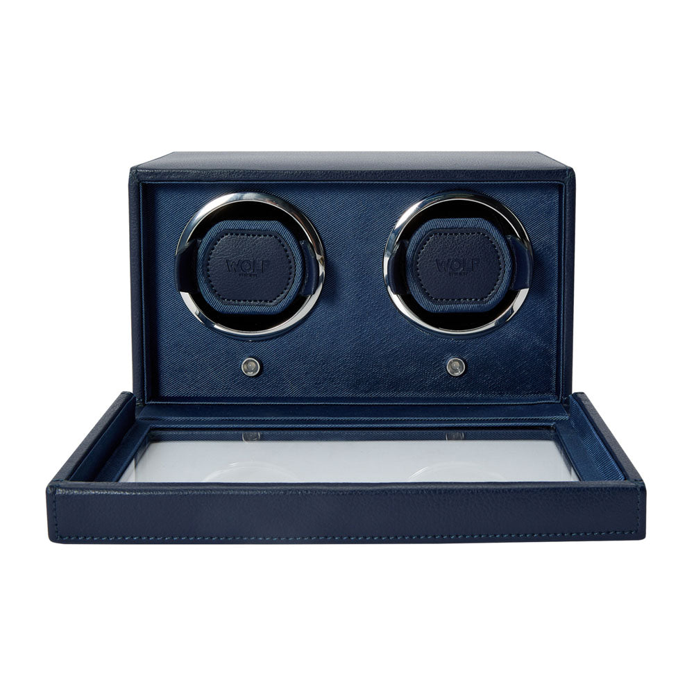 WOLF 1834 Cub Double Watch Winder with Cover - Navy | 2-Piece Capacity - Image 2