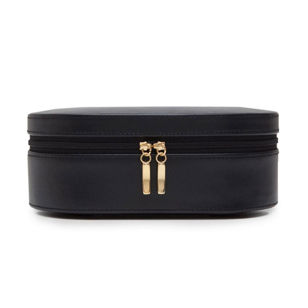 WOLF 1834 Heritage Oval Zip Jewelry Case – Black Vegan Leather with Travel Insert - Image 1