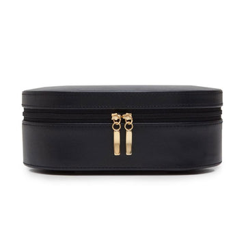 WOLF 1834 Heritage Oval Zip Jewelry Case – Black Vegan Leather with Travel Insert - Image 1