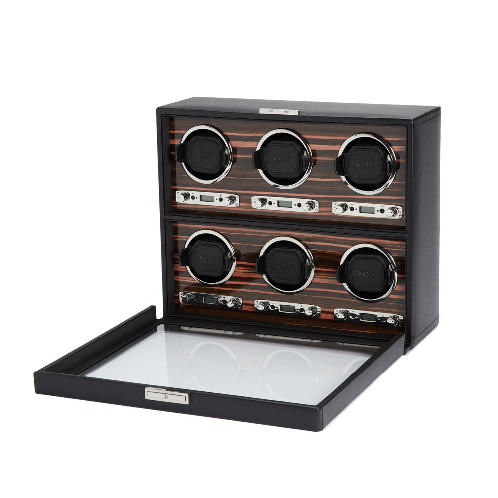 WOLF 1834 Roadster 6-Piece Watch Winder - Black Ebony Macassar - Image 2