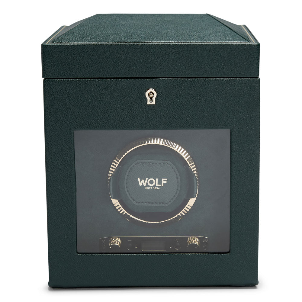 WOLF 1834 British Racing Single Watch Winder with Storage - Green - Image 1