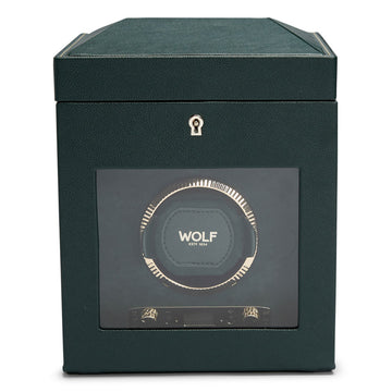 WOLF 1834 British Racing Single Watch Winder with Storage - Green - Image 1