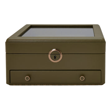 WOLF 1834 Earth Watch Stand Box - Olive Apple Leather with Glass Lid - Image 1