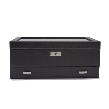WOLF 1834 Roadster 10-Piece Watch Box with Drawer – Black Vegan Leather & Ebony Macassar - Image 1