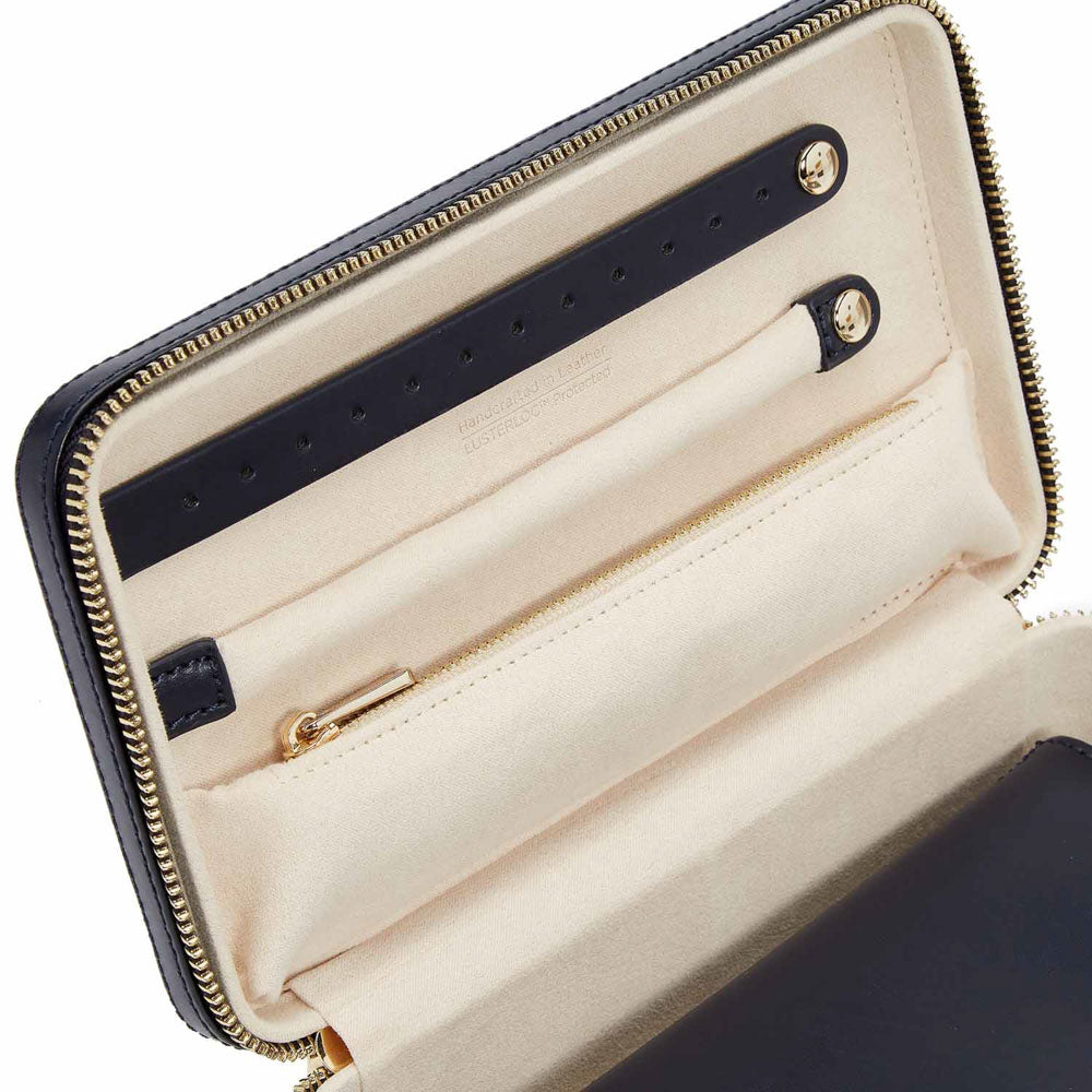WOLF 1834 Maria Medium Zip Case – Navy Leather Jewelry Travel Case - Image 5
