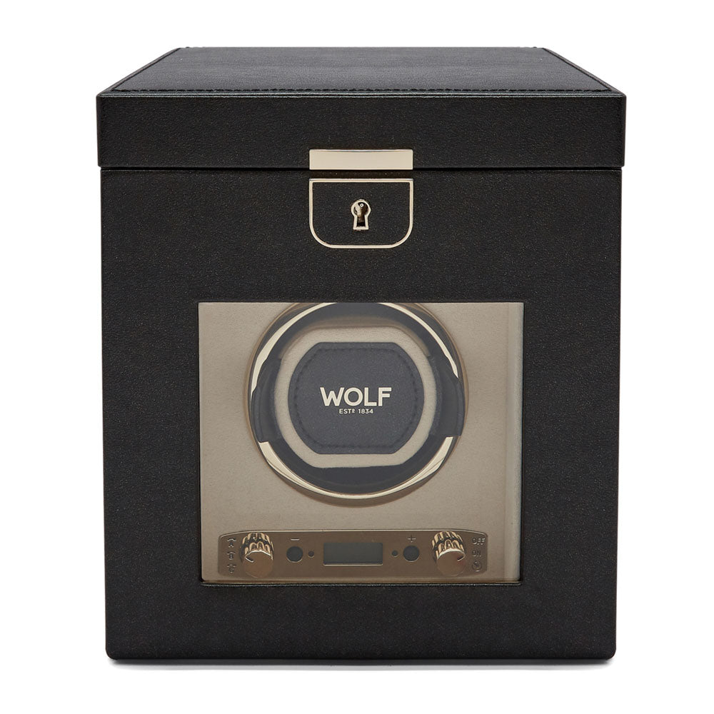 WOLF 1834 Palermo Single Watch Winder with Jewelry Storage - Black Anthracite - Image 1