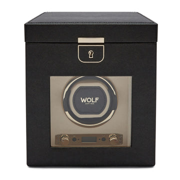 WOLF 1834 Palermo Single Watch Winder with Jewelry Storage - Black Anthracite - Image 1