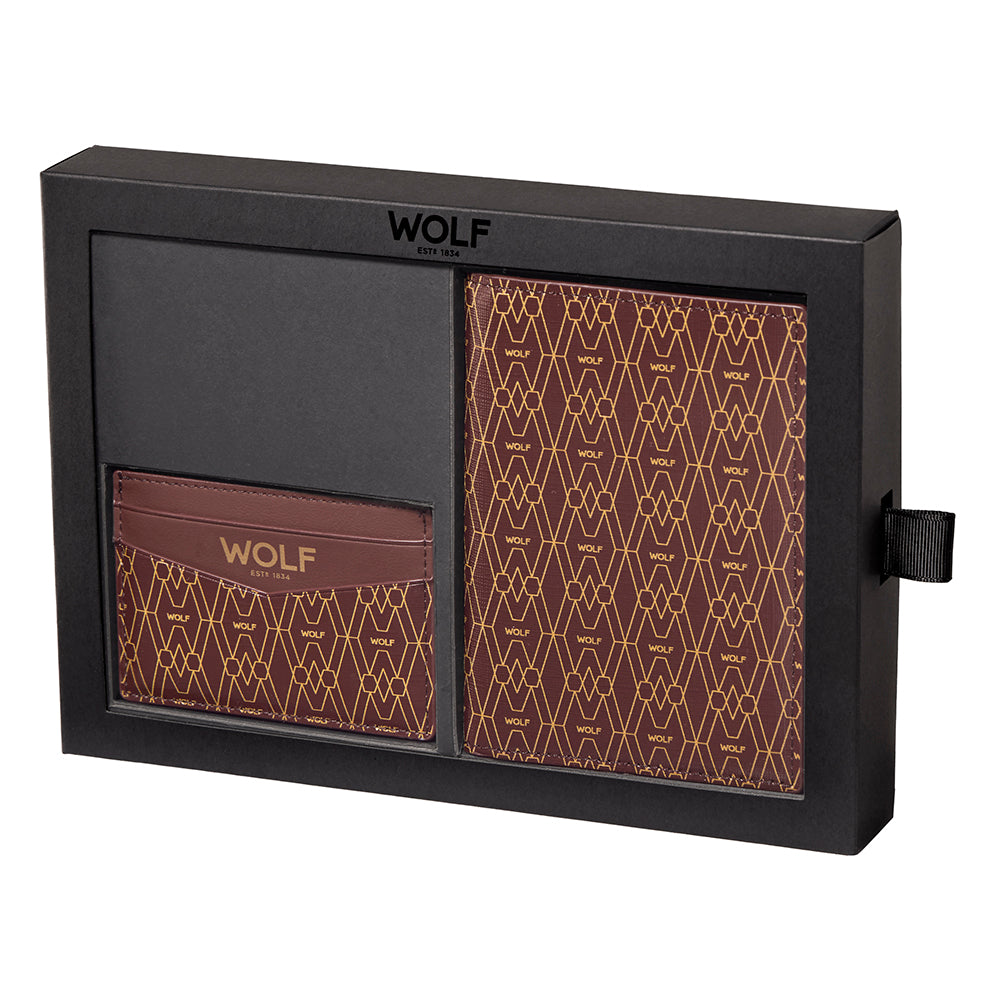 WOLF 1834 Signature Passport & Card Case Gift Set – Brown - Image 1