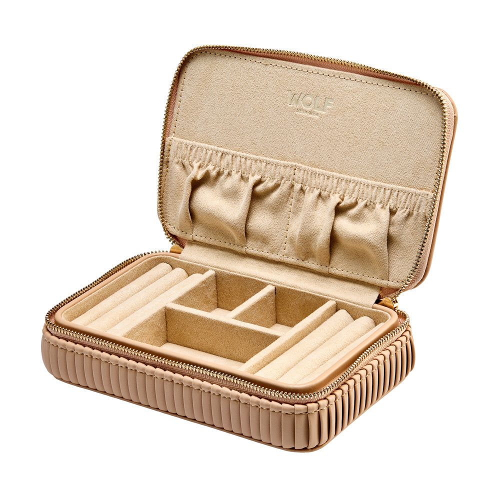 WOLF 1834 Bella Zip Case - Mocha | Compact Jewelry Travel Case with LusterLoc™ Lining - Image 3