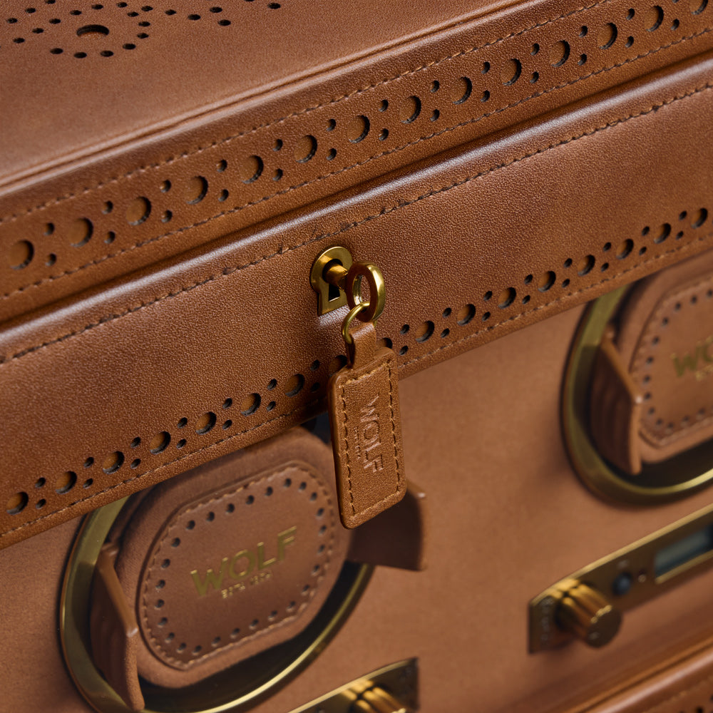 WOLF 1834 Brogue Double Watch Winder with Storage – Burnished Brown - Image 6