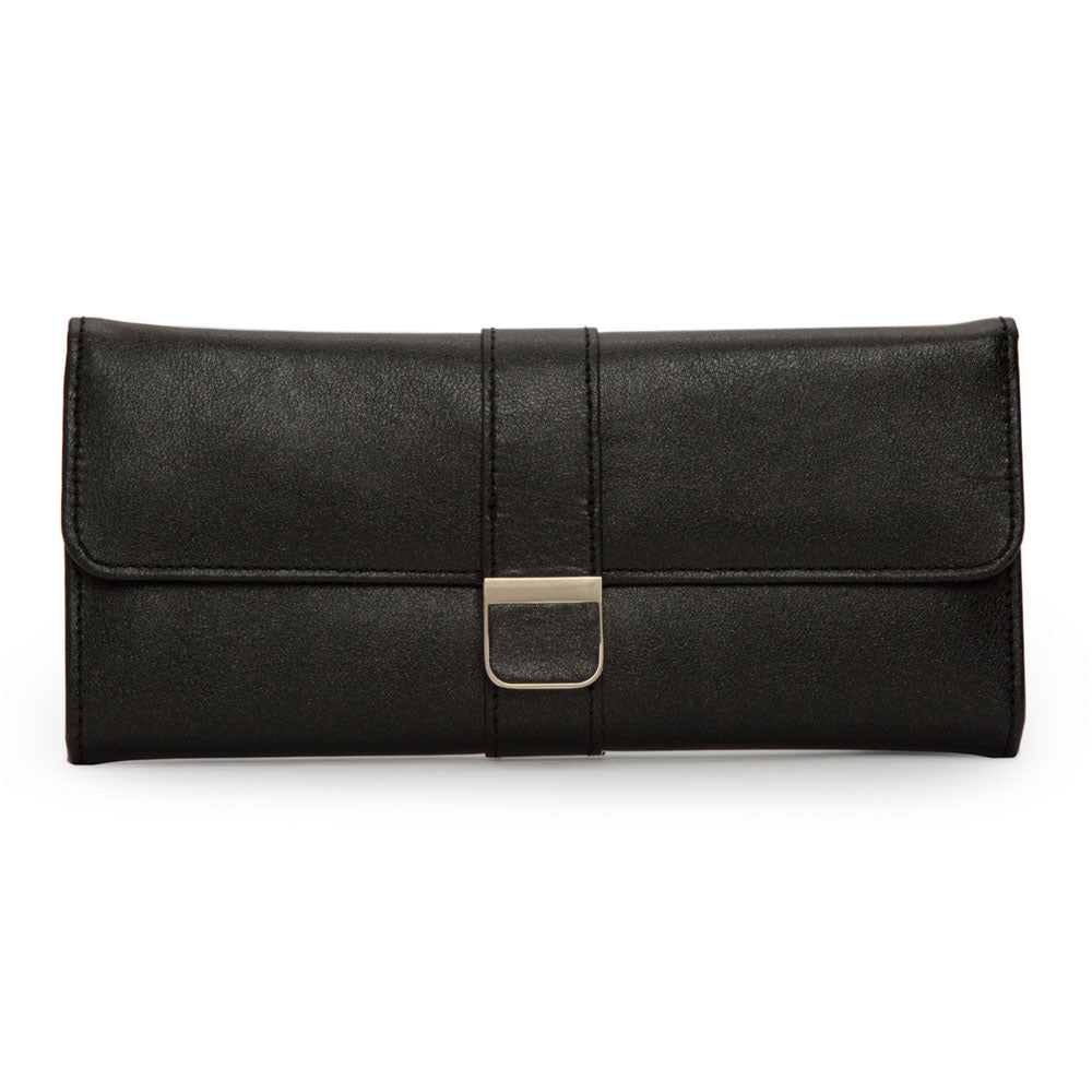 WOLF 1834 Palermo Jewelry Roll – Black Anthracite Leather Travel Case - Image 1