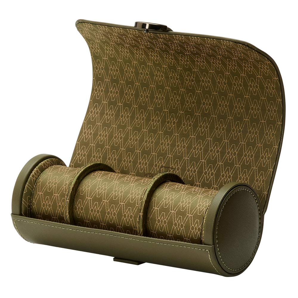 WOLF 1834 Earth Triple Watch Roll – Olive Apple Leather - Image 3