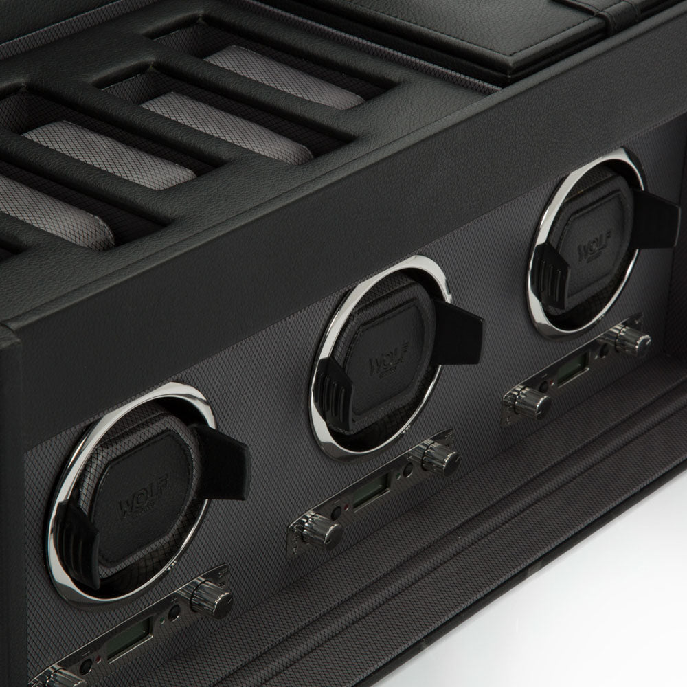 WOLF 1834 Classic Triple Watch Winder with Storage – Black (3 Modules, 5‑Piece Storage) - Image 4