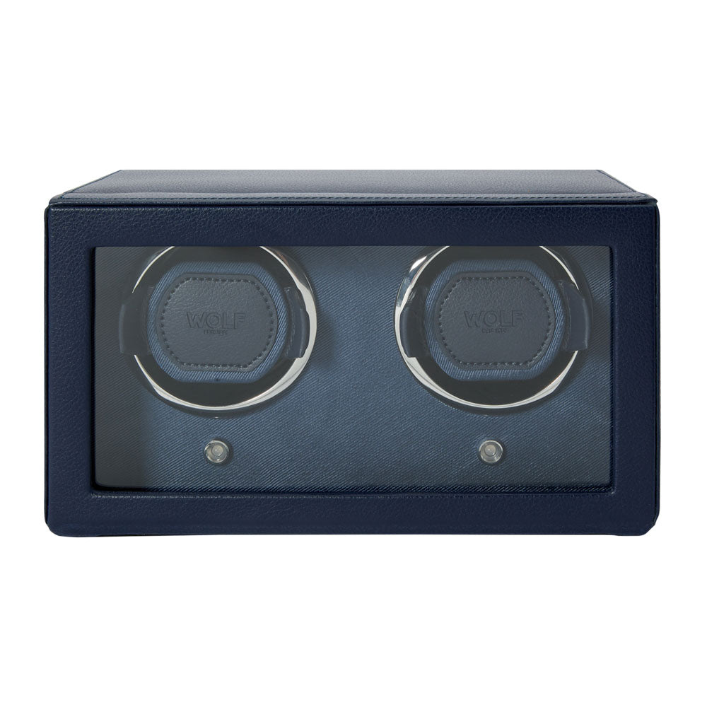 WOLF 1834 Cub Double Watch Winder with Cover - Navy | 2-Piece Capacity - Image 1