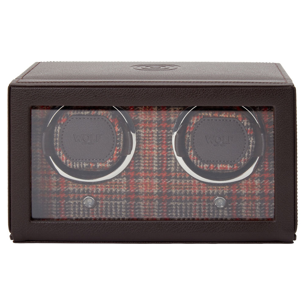 WOLF 1834 WM Brown Double Watch Winder – Brown Vegan Leather, 2 Watch Capacity - Image 1