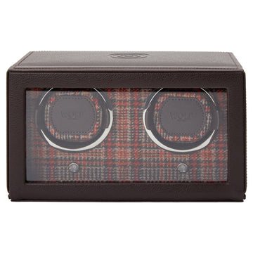 WOLF 1834 WM Brown Double Watch Winder – Brown Vegan Leather, 2 Watch Capacity - Image 1