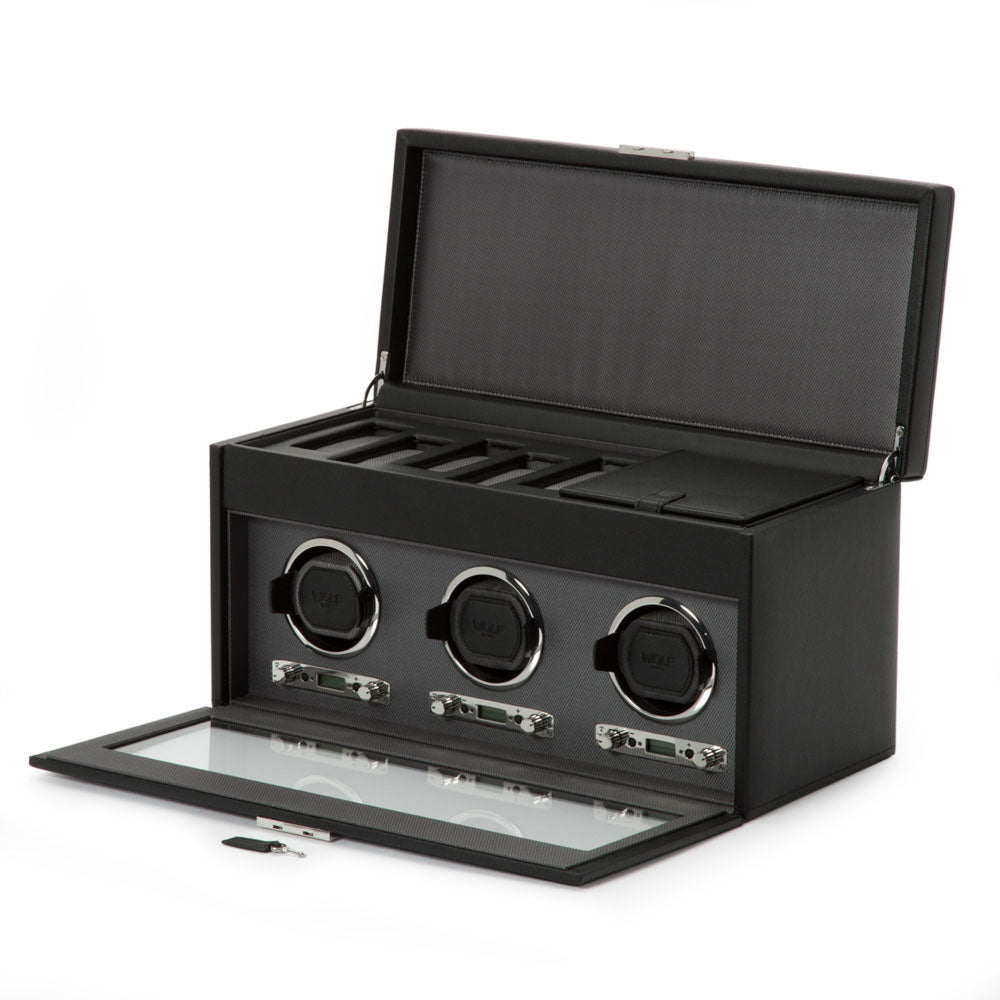 WOLF 1834 Classic Triple Watch Winder with Storage – Black (3 Modules, 5‑Piece Storage) - Image 3