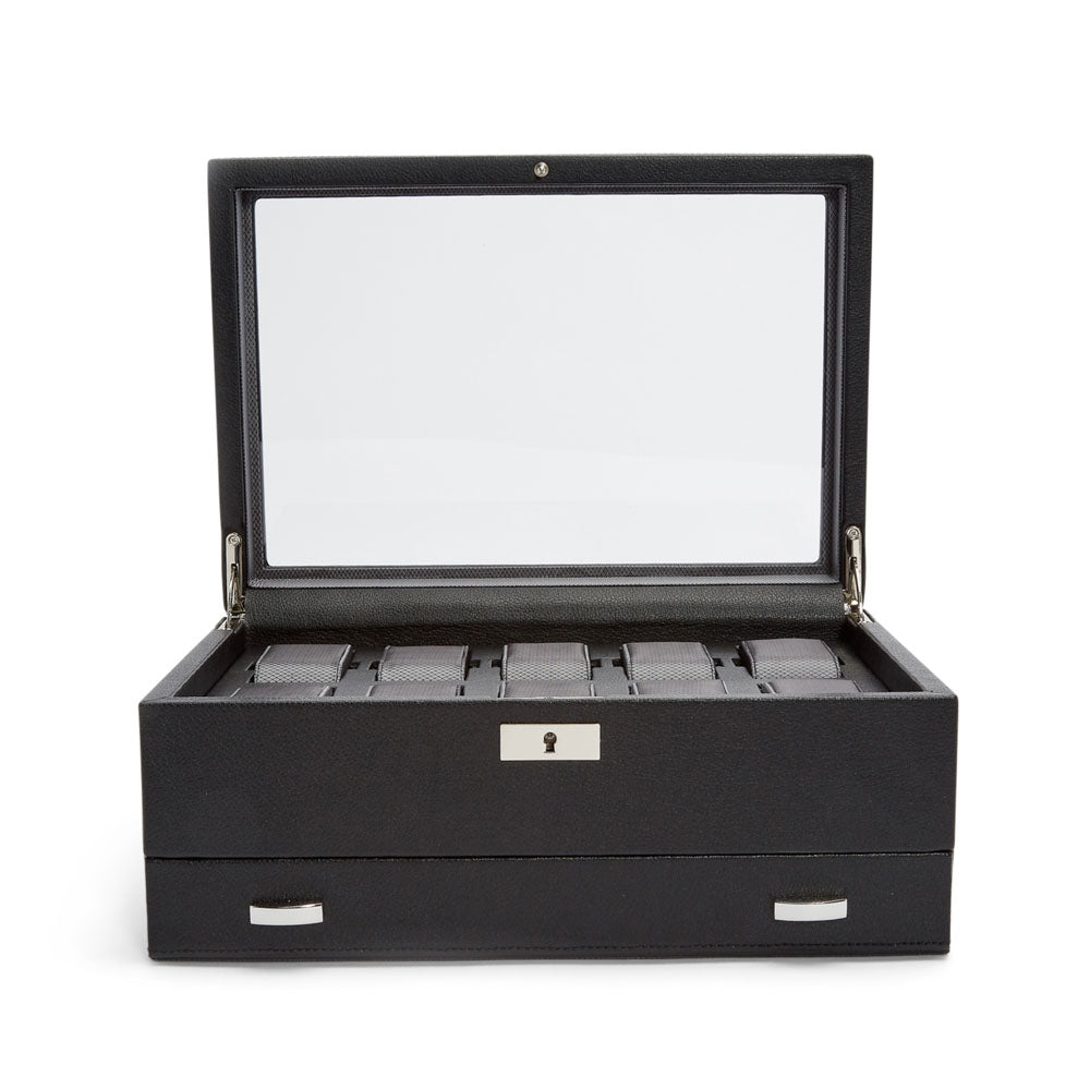 WOLF 1834 Classic 10 Piece Watch Box with Drawer – Black - Image 3