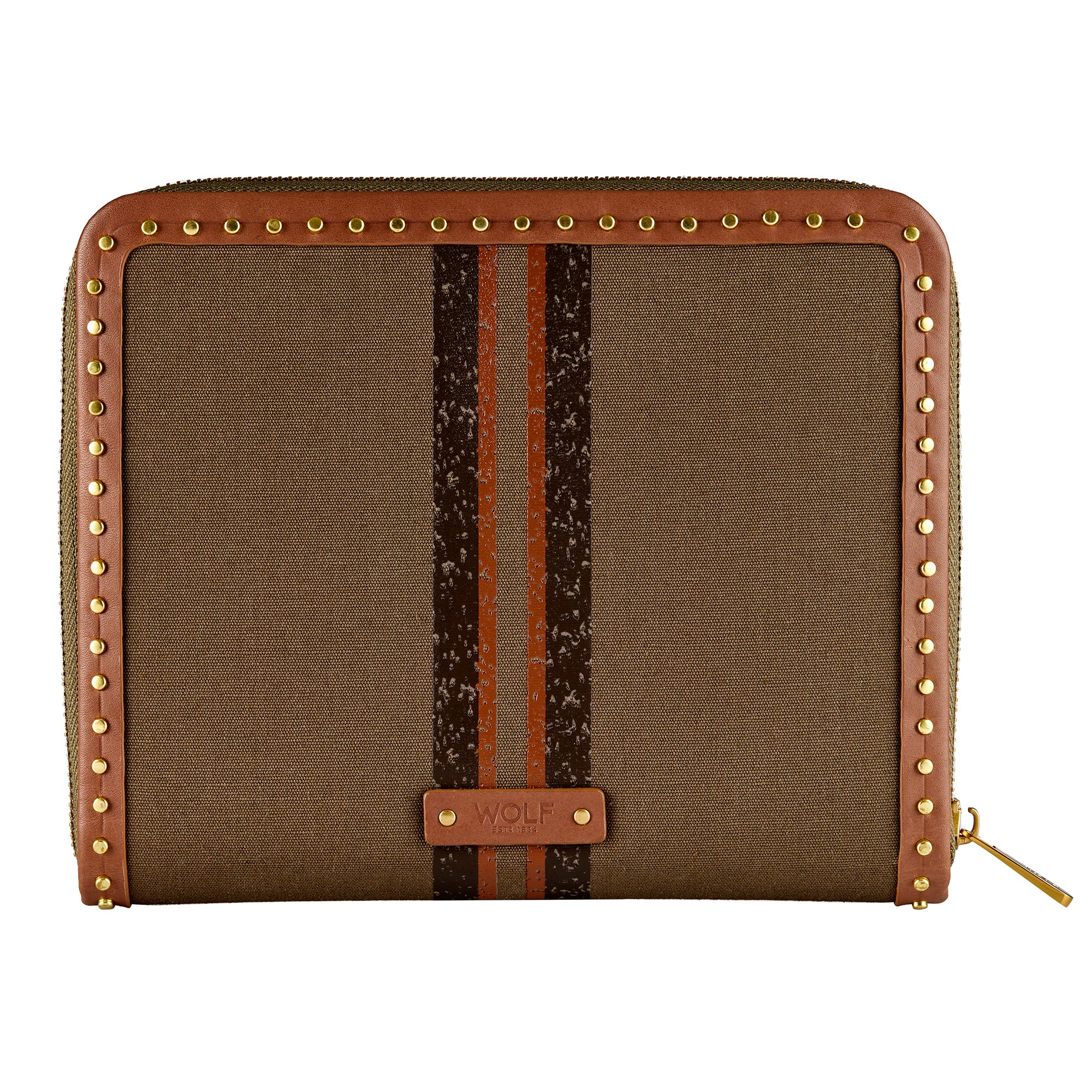 WOLF 1834 Ida Travel Zip Jewelry Portfolio – Khaki (7.25" x 8.75") - Image 1