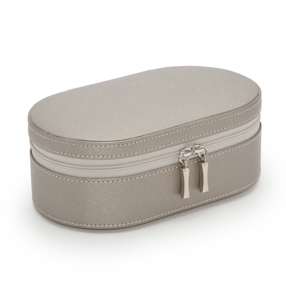 WOLF 1834 Heritage Oval Zip Case – Pewter Saffiano Jewelry Travel Case - Image 2