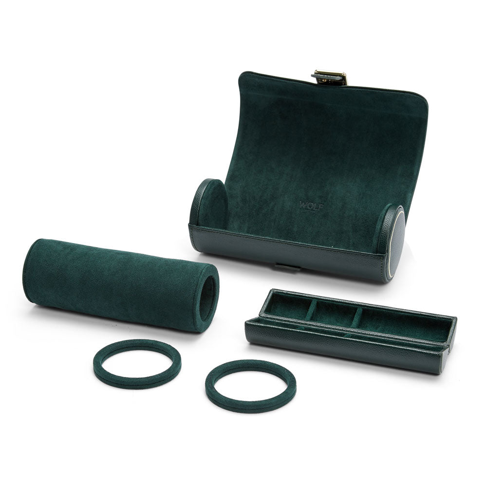 WOLF 1834 British Racing Triple Watch Roll – Green, 3‑Watch Travel Case with Hidden Jewelry Capsule - Image 5