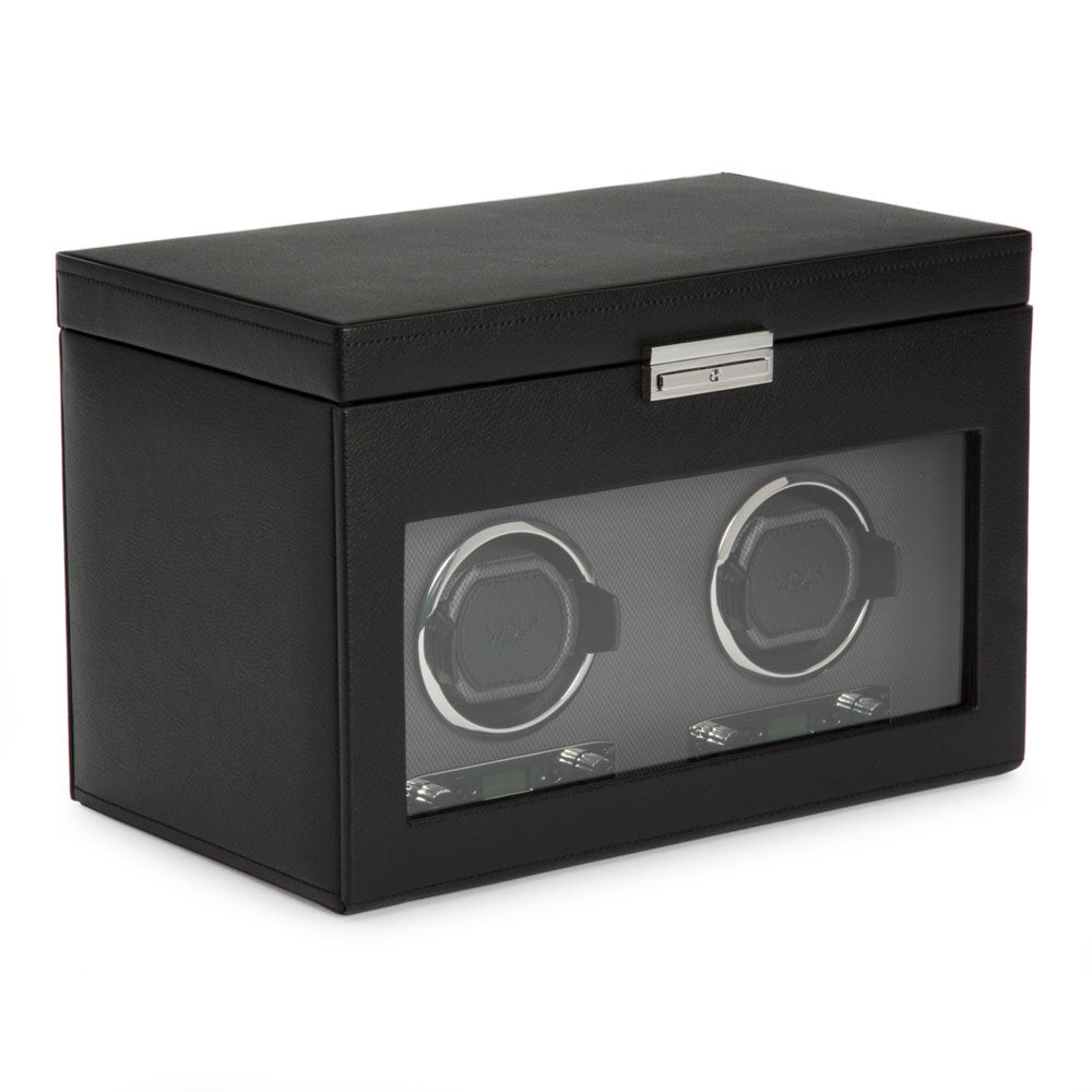 WOLF 1834 Classic Double Watch Winder with Storage – Black Vegan Leather, 2 Modules + 3-Piece Watch Storage - Image 2