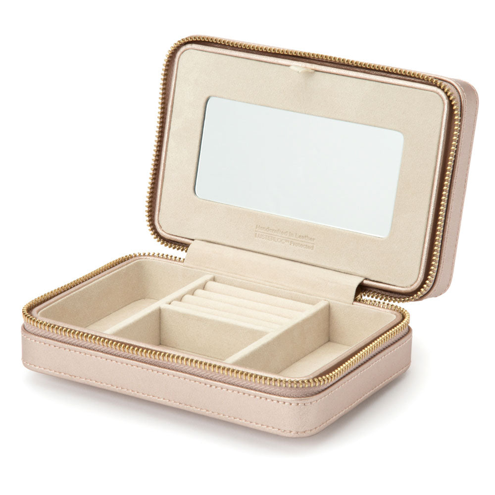 WOLF 1834 Palermo Zip Case – Rose Gold Leather Jewelry Travel Case - Image 3