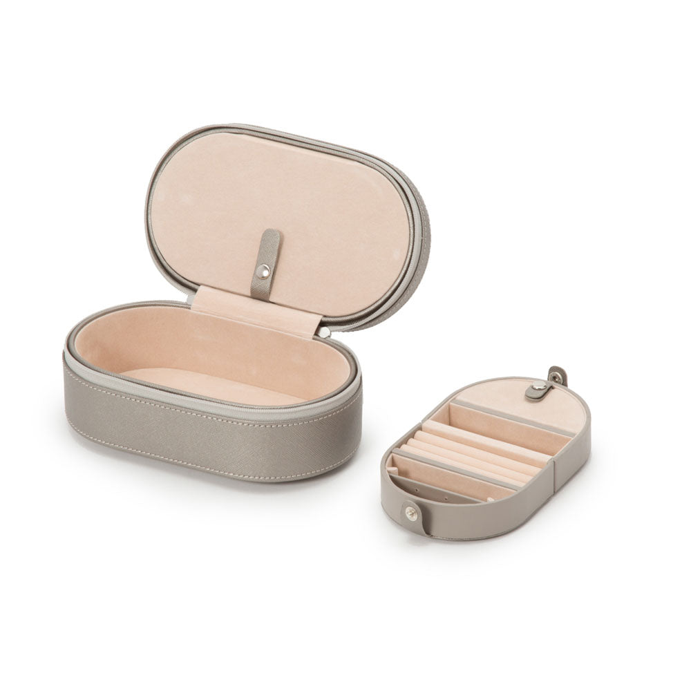 WOLF 1834 Heritage Oval Zip Case – Pewter Saffiano Jewelry Travel Case - Image 5