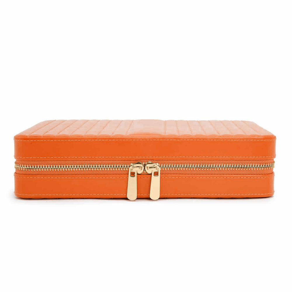 WOLF 1834 Maria Large Zip Case – Tangerine Leather Jewelry Travel Case - Image 1