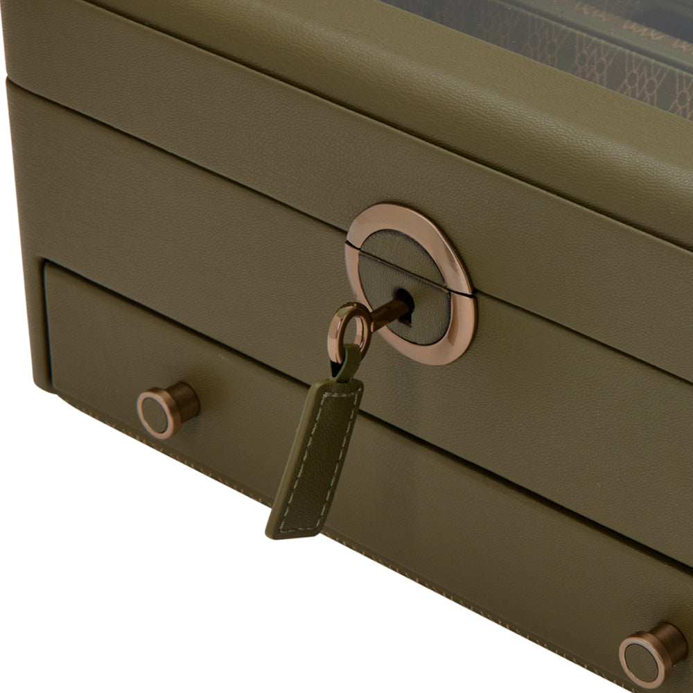 WOLF 1834 Earth Watch Stand Box - Olive Apple Leather with Glass Lid - Image 7