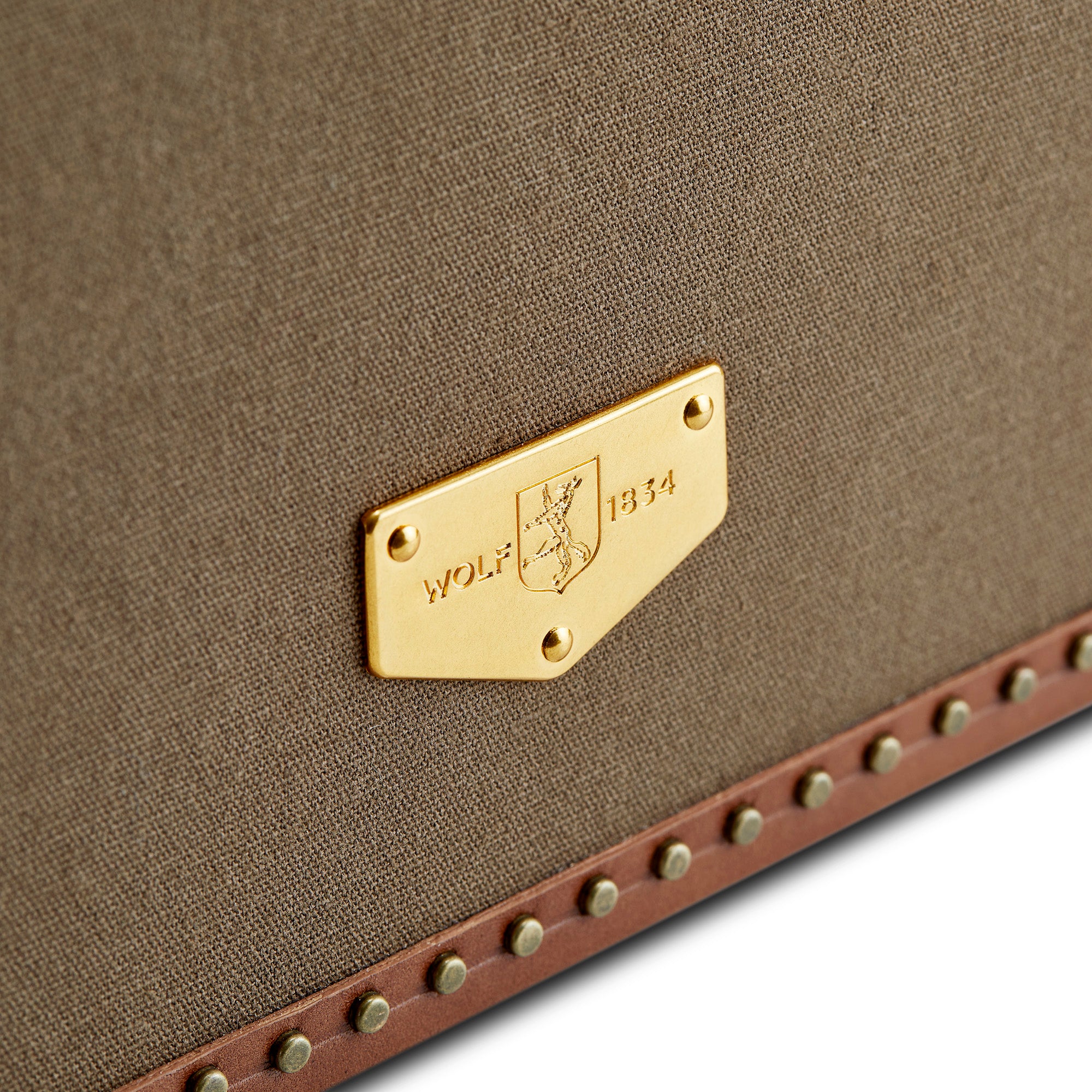 WOLF 1834 Ida Trunk Jewelry Box – Khaki Recycled Canvas with Leather Trim - Image 7