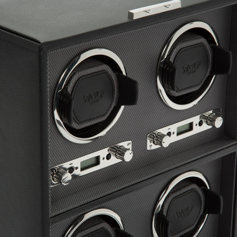 WOLF 1834 Classic 4 Piece Watch Winder - Black Vegan Leather - Image 4