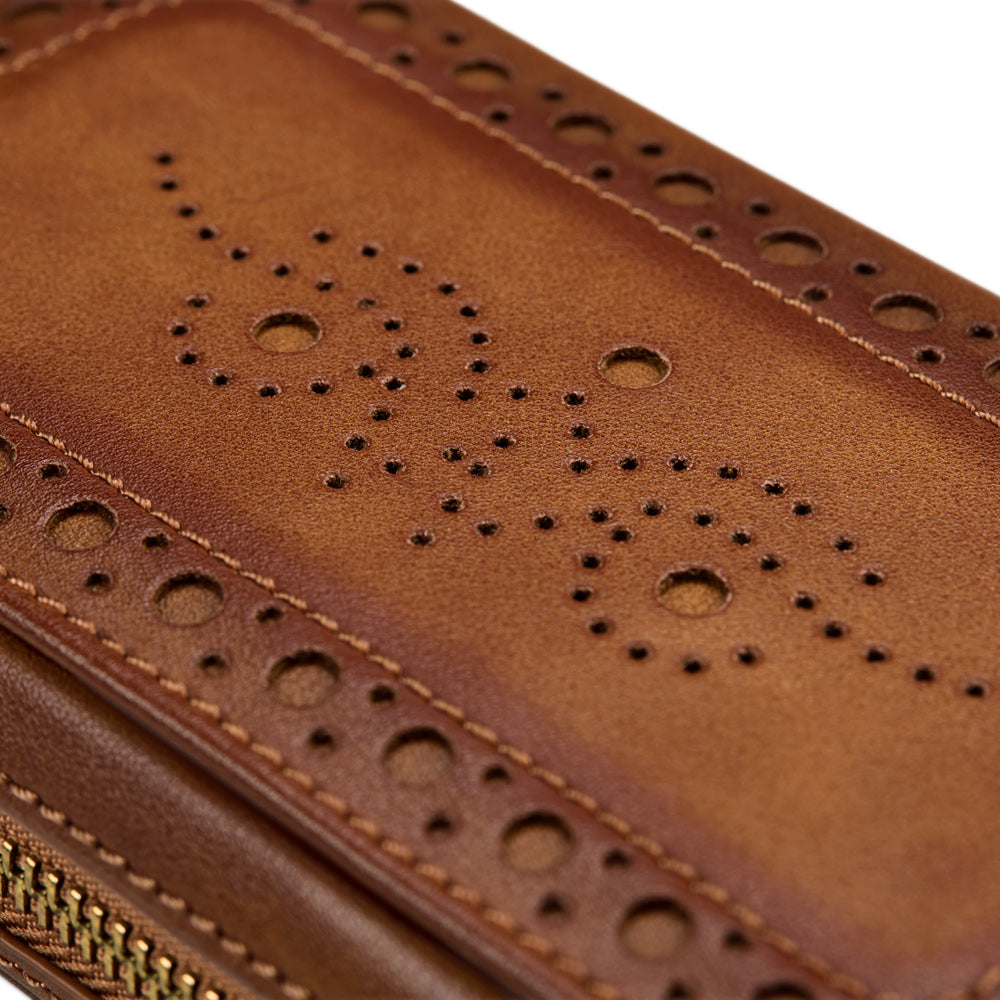 WOLF 1834 Brogue 2-Piece Watch Zip Case - Burnished Brown - Image 6