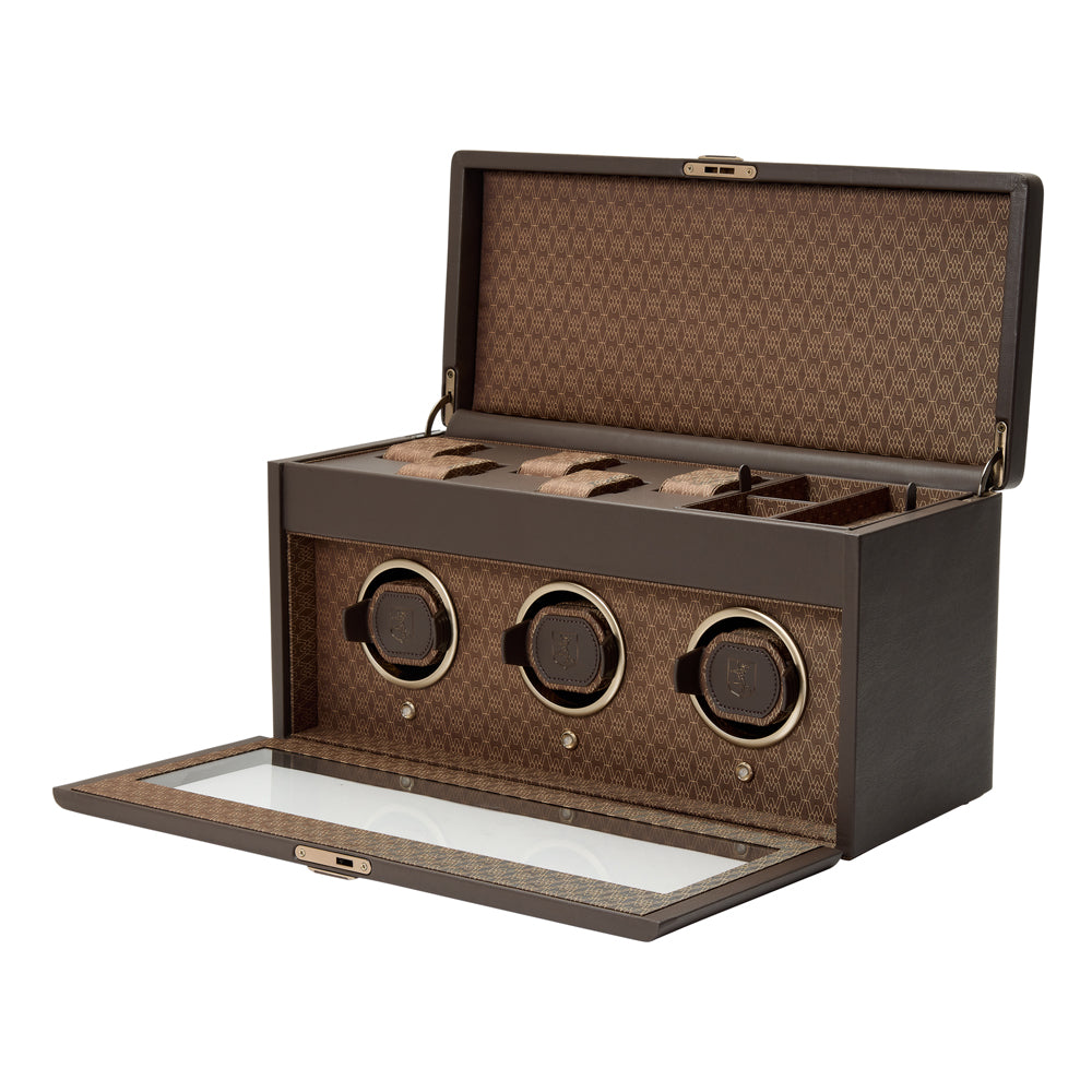 WOLF 1834 Earth Triple Watch Winder – Coffee (3‑Watch Winding, 5‑Watch Storage) - Image 3