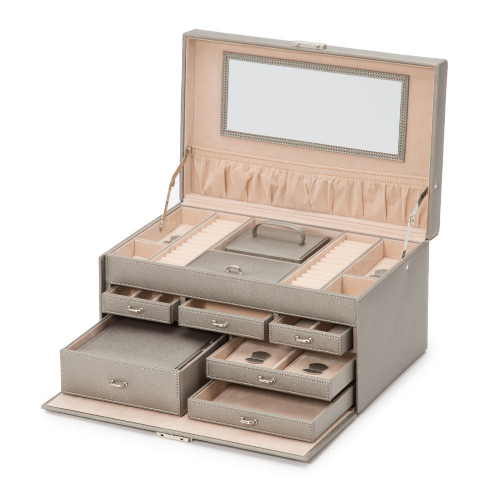WOLF 1834 Heritage Large Jewelry Box - Pewter Saffiano (53-Piece) - Image 3