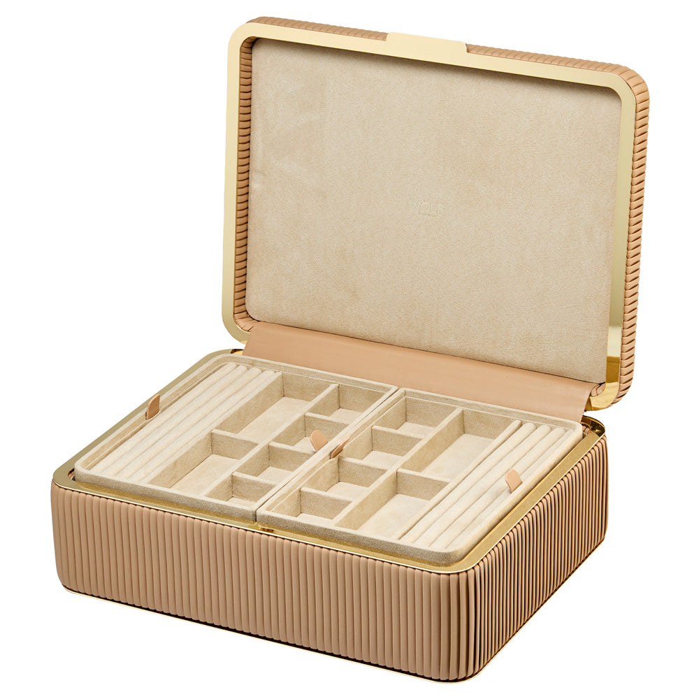 WOLF 1834 Bella Large Jewelry Box – Mocha, Vegan Leather with LusterLoc™ Lining, 3 Removable Trays & Zip Pouch - Image 3