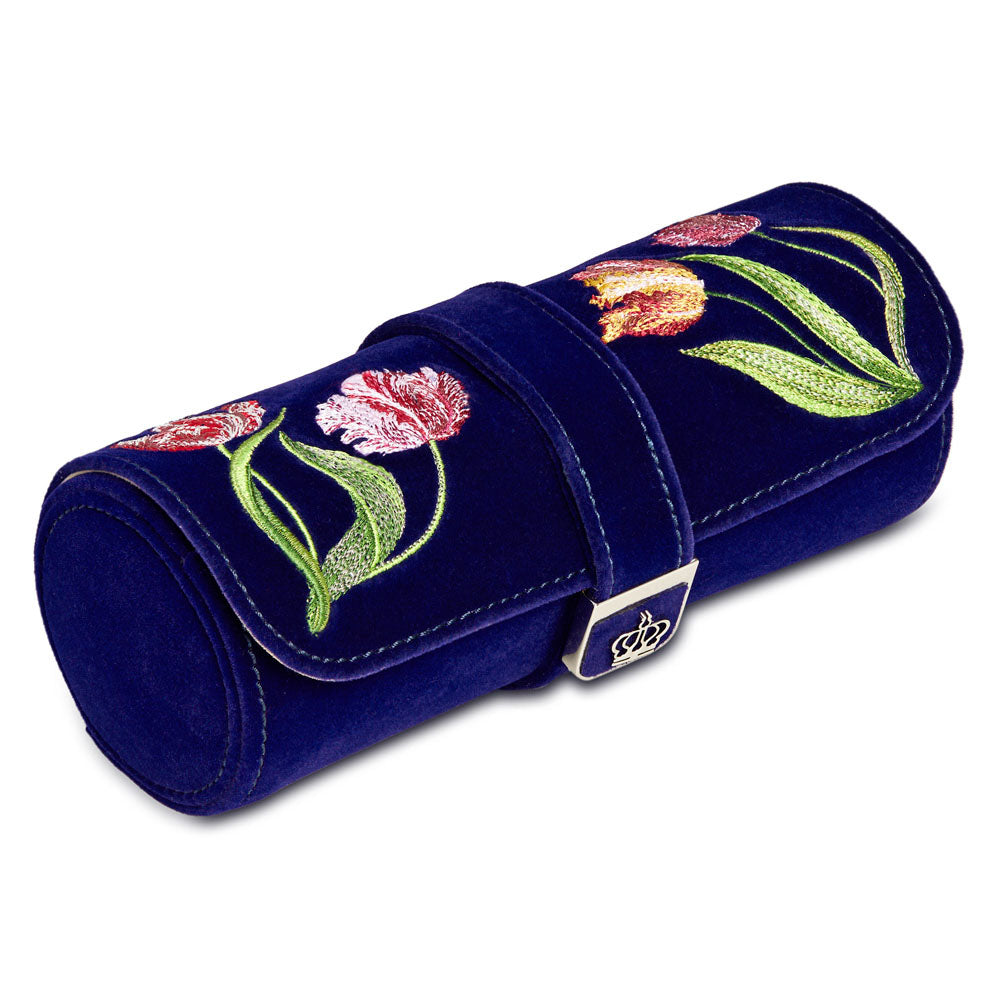 WOLF 1834 Royal Asscher Double Watch Roll with Jewelry Storage – Blue Velvet, Holds 2 Watches - Image 2