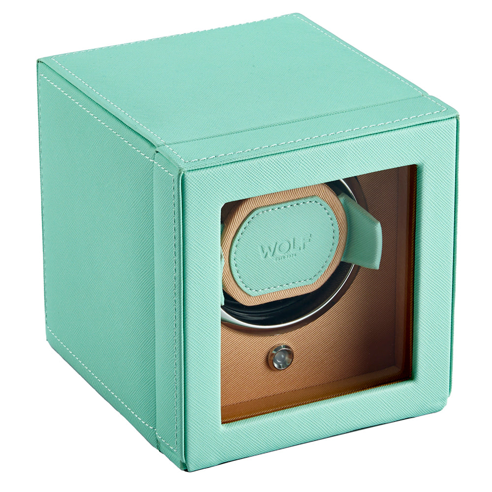 WOLF 1834 Cub Single Watch Winder with Cover - Seltzer Mint/Peach - Image 2
