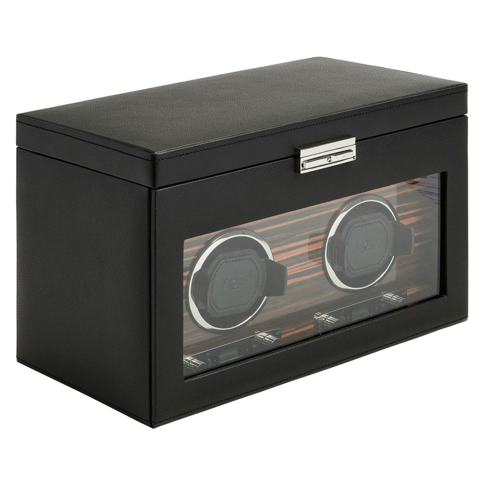WOLF 1834 Roadster Double Watch Winder with Storage – Black Vegan Leather - Image 2