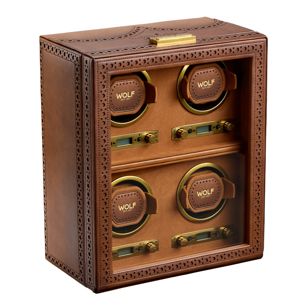 WOLF 1834 Brogue 4-Piece Watch Winder - Burnished Brown - Image 2