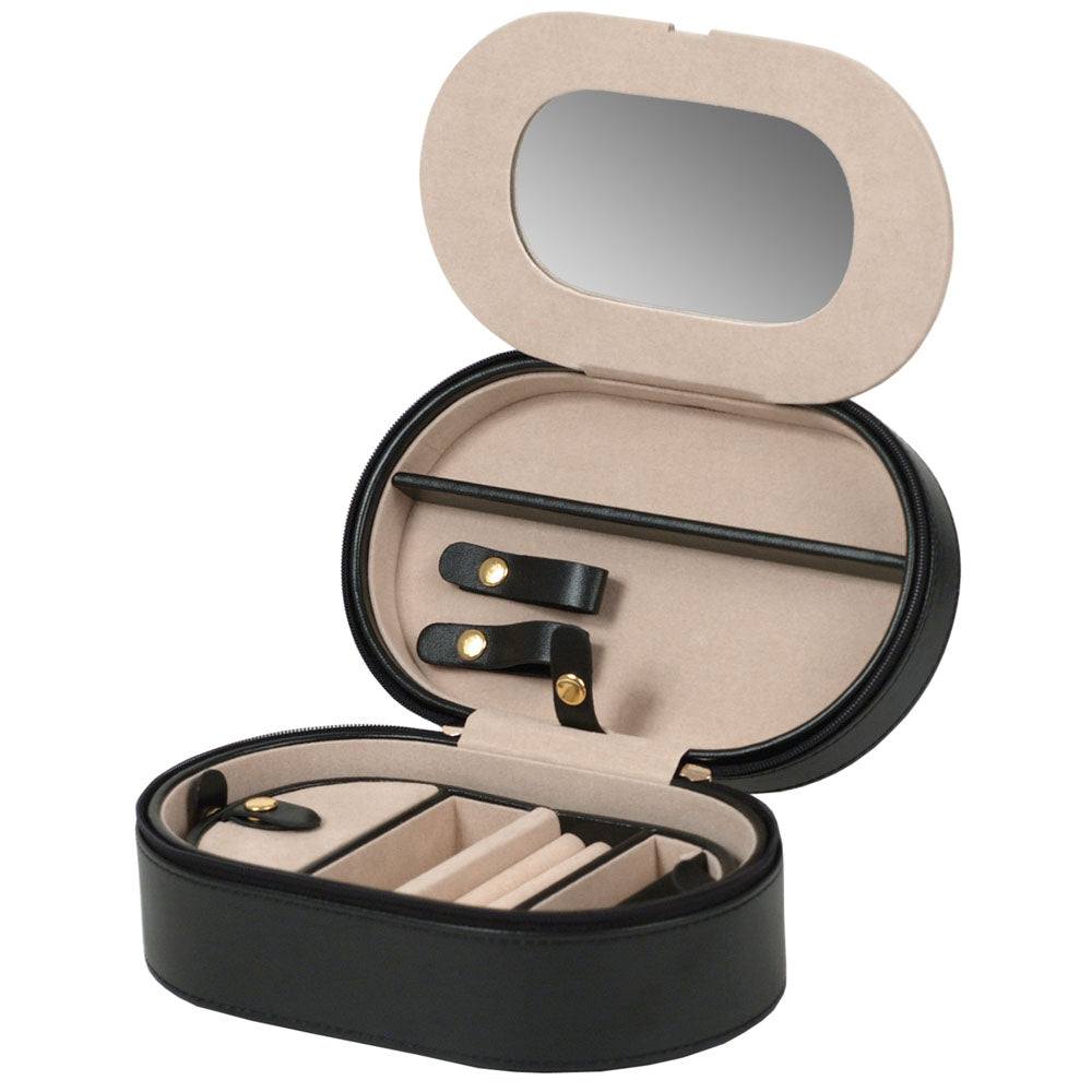 WOLF 1834 Heritage Oval Zip Jewelry Case – Black Vegan Leather with Travel Insert - Image 4