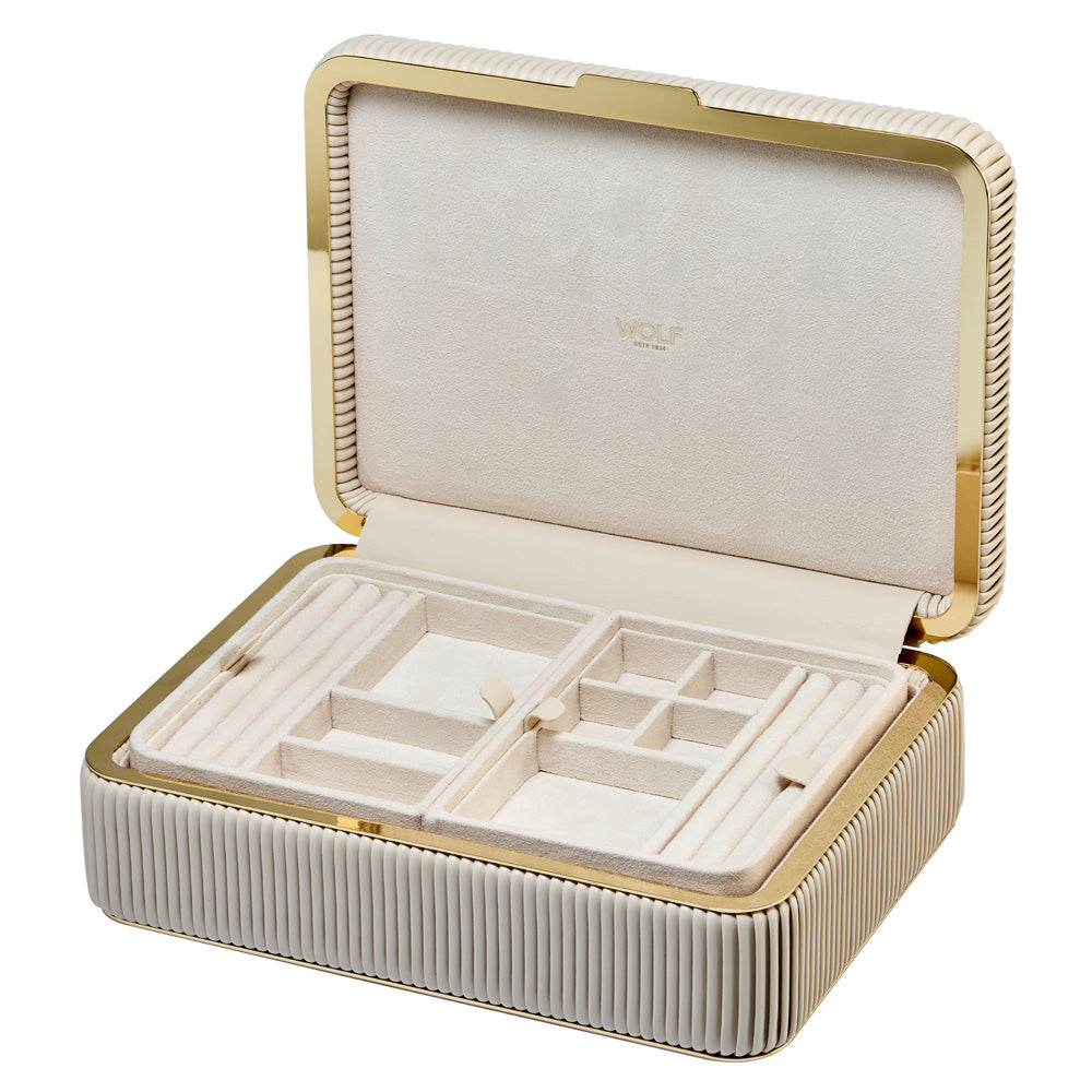 WOLF 1834 Bella Medium Jewelry Box - Bone (3 Removable Trays, 10 Compartments, LusterLoc™ Lining) - Image 3