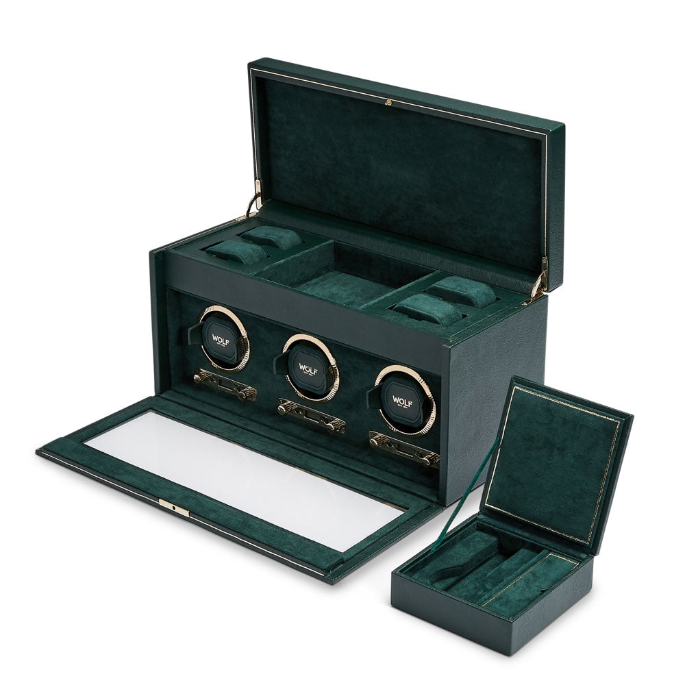 WOLF 1834 British Racing Triple Watch Winder with Storage – Green Vegan Leather - Image 4