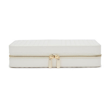 WOLF 1834 Maria Large Zip Case – White Leather Jewelry Travel Case - Image 1