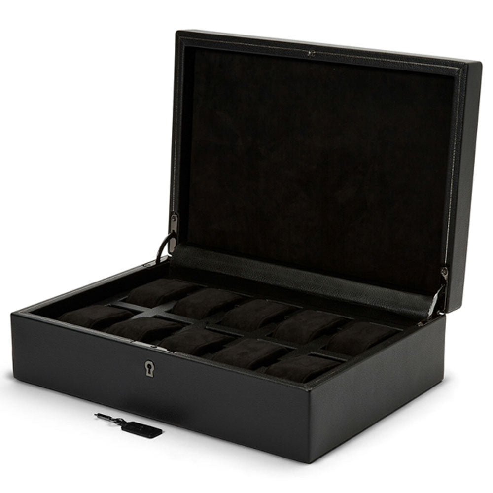 WOLF 1834 British Racing 10-Piece Watch Box – Black with Gunmetal Hardware - Image 3
