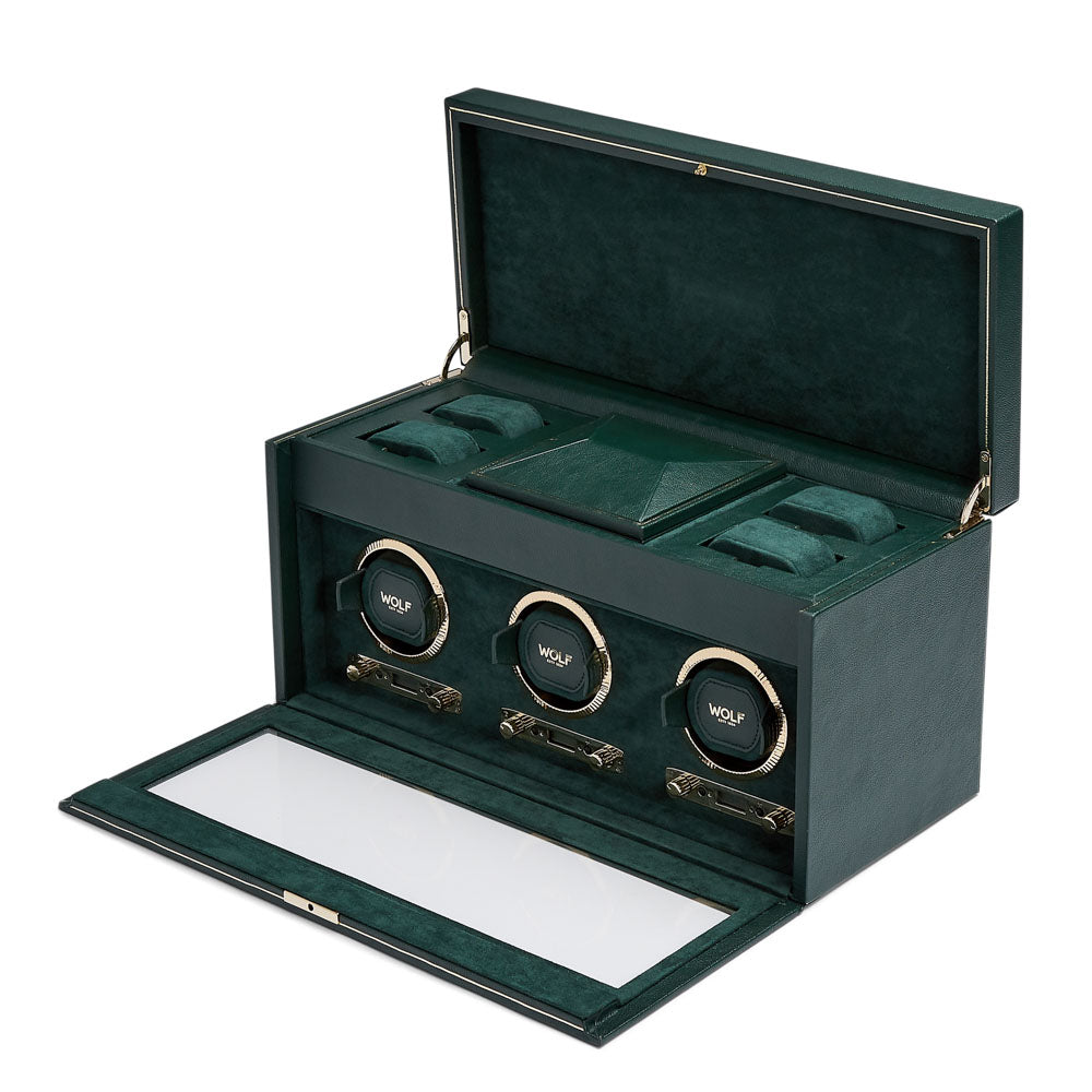 WOLF 1834 British Racing Triple Watch Winder with Storage – Green Vegan Leather - Image 3