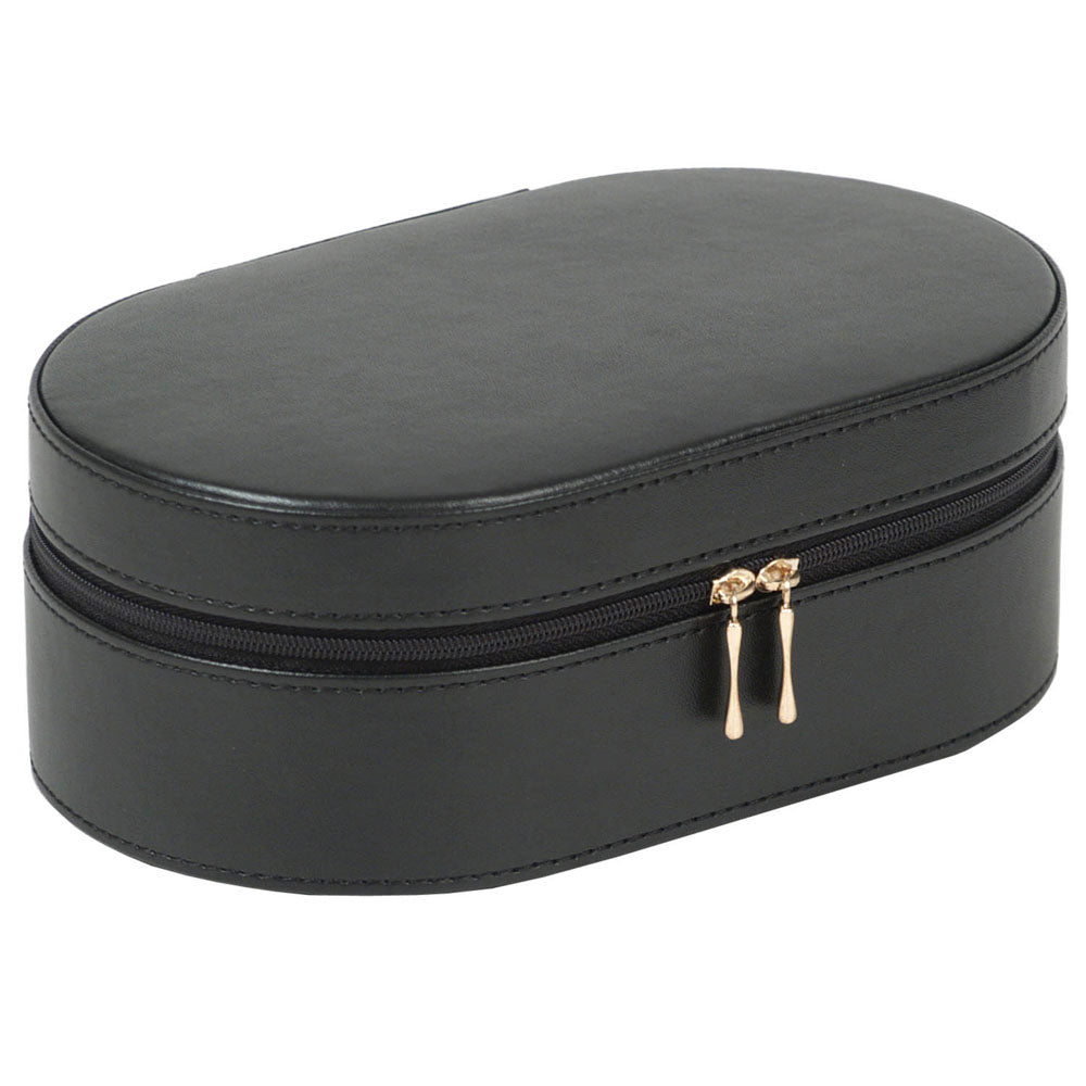 WOLF 1834 Heritage Oval Zip Jewelry Case – Black Vegan Leather with Travel Insert - Image 2