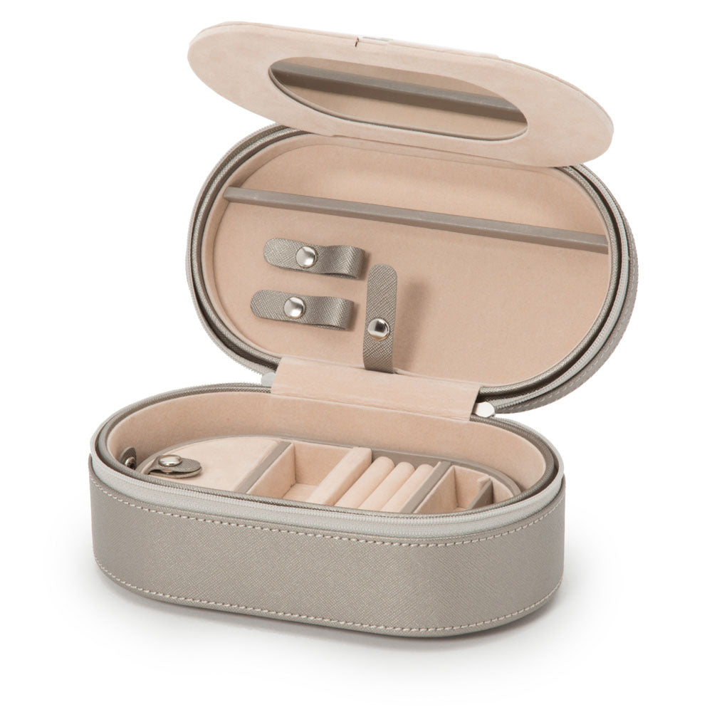 WOLF 1834 Heritage Oval Zip Case – Pewter Saffiano Jewelry Travel Case - Image 4